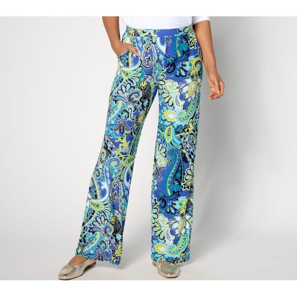 Bernini Women's Pants Sz L Como Jersey Wide Leg Multi-colored